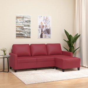 vidaXL vidaXL 3-osobowa sofa z podnóżkiem, winna czerwień, 180 cm, ekoskóra 1