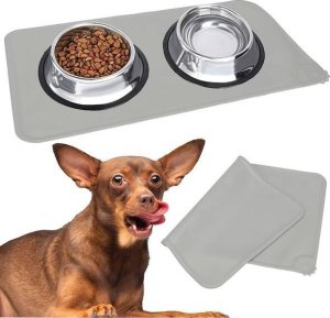 Springos Mata pod miskę dla psa, kota wodoodporna podkładka antypoślizgowa szara UNIWERSALNY 3