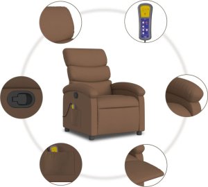 vidaXL vidaXL Rozkładany fotel masujący, brązowy, obity tkaniną 8