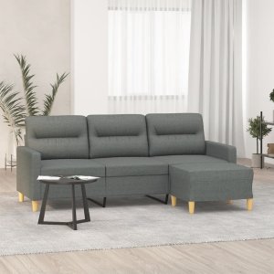 vidaXL vidaXL 3-osobowa sofa z podnóżkiem, ciemnoszary, 180 cm, tkaniną 1