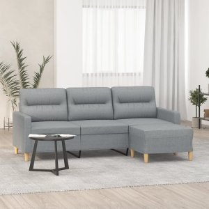 vidaXL vidaXL 3-osobowa sofa z podnóżkiem, jasnoszara, 180 cm, tkaniną 1