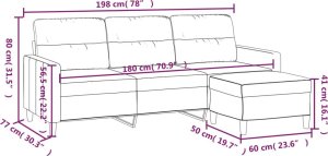 vidaXL vidaXL 3-osobowa sofa z podnóżkiem, jasnoszara, 180 cm, tkaniną 7