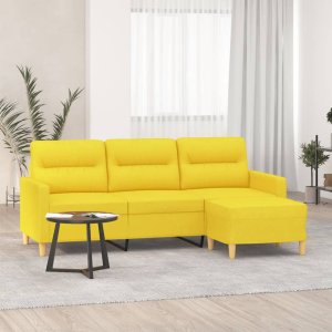 vidaXL vidaXL 3-osobowa sofa z podnóżkiem, jasnożółty, 180 cm, tkaniną 1