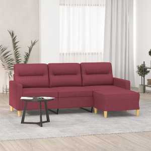 vidaXL vidaXL 3-osobowa sofa z podnóżkiem winna czerwień 180 cm, tkaniną 1