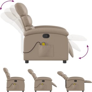 vidaXL vidaXL Rozkładany fotel masujący, cappuccino, obity sztuczną skórą 7
