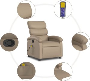 vidaXL vidaXL Rozkładany fotel masujący, cappuccino, obity sztuczną skórą 8