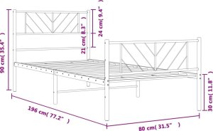vidaXL vidaXL Metalowa rama łóżka z wezgłowiem i zanóżkiem, biała, 75x190 cm 9