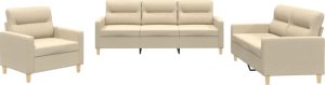 vidaXL vidaXL 3-częściowy komplet wypoczynkowy, obity tkaniną, kremowa 2
