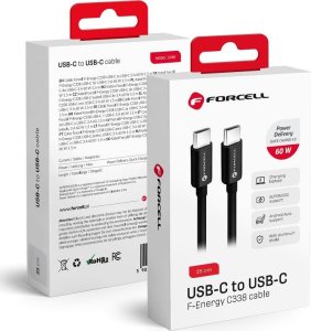 Kabel USB ForCell FORCELL F-ENERGY C338 kabel Typ C do Typ C PD QC4.0 3A 60W 0,25 m czarny 1