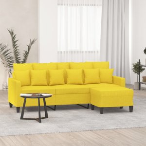 vidaXL vidaXL 3-osobowa sofa z podnóżkiem, jasnożółty, 180 cm, tkaniną 1