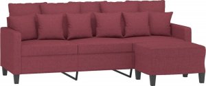 vidaXL vidaXL 3-osobowa sofa z podnóżkiem winna czerwień 180 cm, tkaniną 3