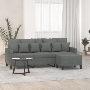 vidaXL vidaXL 3-osobowa sofa z podnóżkiem, ciemnoszary, 180 cm, tkaniną 1