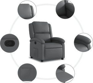 vidaXL Fotel rozkładany, szary, sztuczna skóra 7