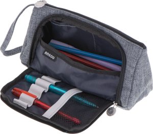 KIK Piórnik szkolny podwójny saszetka kosmetyczka szary 2