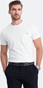 Ombre Dzianinowy T-shirt męski z naszytą kieszonką - ecru V7 S1621 L 1