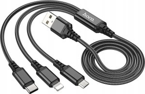 Kabel USB Partner Tele.com HOCO kabel 3w1 USB A do Lightning / Micro USB / Typ C 2A X76 1 m czarny 1