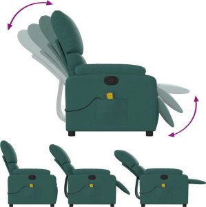 vidaXL Rozkładany fotel masujący, ciemnozielony, obity tkaniną 7