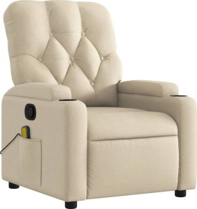 vidaXL Rozkładany fotel masujący, kremowy, obity tkaniną 3
