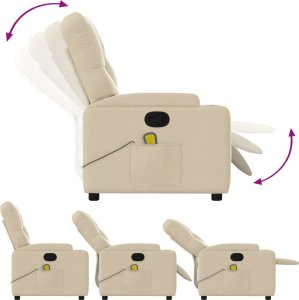 vidaXL Rozkładany fotel masujący, kremowy, obity tkaniną 5
