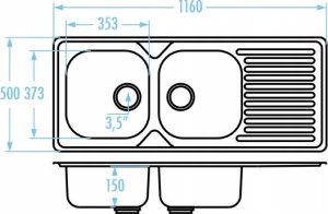 Zlewozmywak Kuchinox SK6_021T / / ZLEW / STALOWY NAKŁADANY 60X120 2KOM Z OC. GŁADKI + SYFON (OKS_B14K) / 9