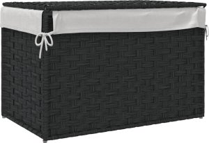 Kosz na pranie vidaXL Kosz na pranie, z pokrywą, czarny, 55,5x35x34 cm, polirattan 6