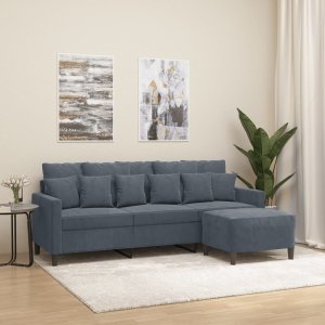 vidaXL 3-osobowa sofa z podnóżkiem, ciemnoszary, 180 cm, aksamit 1