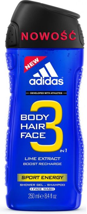 Adidas Sport Energy Żel pod prysznic, szampon do włosów i żel do twarzy 3w1 250ml 1