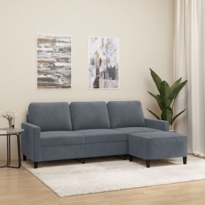 Triton 3-osobowa sofa z podnóżkiem, ciemnoszary, 180 cm, aksamit 1