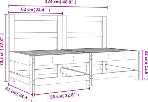 vidaXL Ogrodowe siedziska środkowe, białe, 2 szt., lita sosna 8