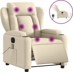 vidaXL vidaXL Rozkładany fotel masujący, elektryczny, kremowy, tkanina 2