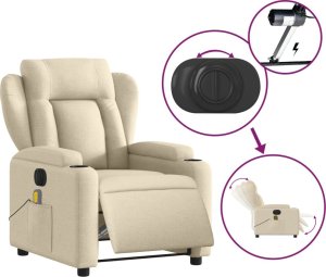 vidaXL vidaXL Rozkładany fotel masujący, elektryczny, kremowy, tkanina 5