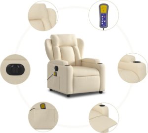 vidaXL vidaXL Rozkładany fotel masujący, elektryczny, kremowy, tkanina 7