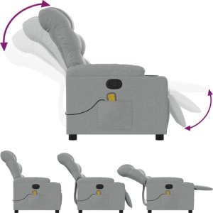 vidaXL Rozkładany fotel masujący, jasnoszary, obity tkaniną 5