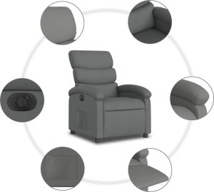 vidaXL Elektryczny fotel rozkładany, ciemnoszary, obity tkaniną 7