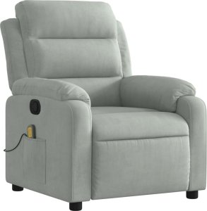 vidaXL vidaXL Rozkładany fotel masujący, jasnoszary, obity aksamitem 3