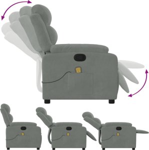 vidaXL vidaXL Rozkładany fotel masujący, jasnoszary, obity aksamitem 5