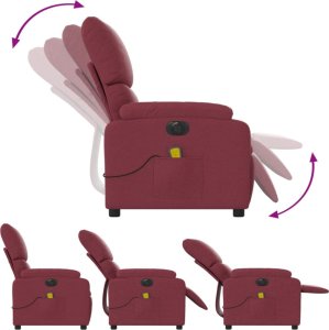 vidaXL vidaXL Rozkładany fotel masujący, elektryczny, winna czerwień, tkanina 7