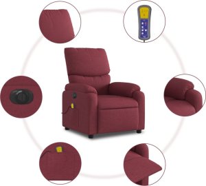 vidaXL vidaXL Rozkładany fotel masujący, elektryczny, winna czerwień, tkanina 8