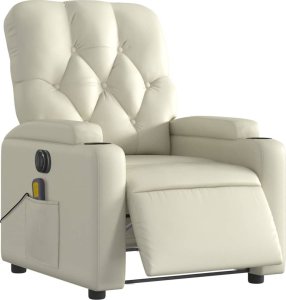 vidaXL Rozkładany fotel masujący, elektryczny, kremowy, sztuczna skóra 3