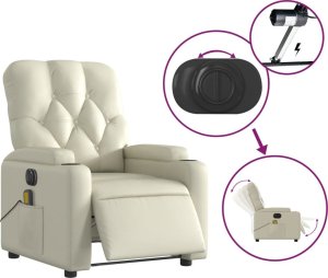 vidaXL Rozkładany fotel masujący, elektryczny, kremowy, sztuczna skóra 6