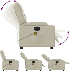 vidaXL Rozkładany fotel masujący, elektryczny, kremowy, sztuczna skóra 7