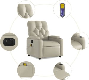 vidaXL Rozkładany fotel masujący, elektryczny, kremowy, sztuczna skóra 8