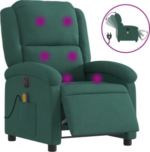 vidaXL vidaXL Rozkładany fotel masujący, elektryczny, ciemnozielony, aksamit 2