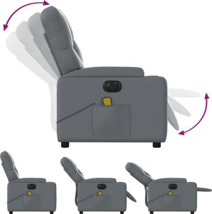 vidaXL Rozkładany fotel masujący, elektryczny, szary, sztuczna skóra 7