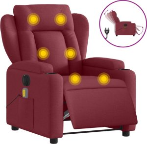 vidaXL vidaXL Rozkładany fotel masujący, elektryczny, winna czerwień, tkanina 2