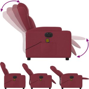 vidaXL vidaXL Rozkładany fotel masujący, elektryczny, winna czerwień, tkanina 6