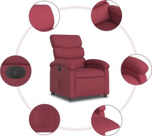 vidaXL vidaXL Elektryczny fotel rozkładany, winna czerwień, obity tkaniną 8