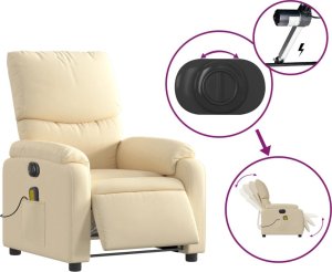 vidaXL vidaXL Rozkładany fotel masujący, elektryczny, kremowy, tkanina 6