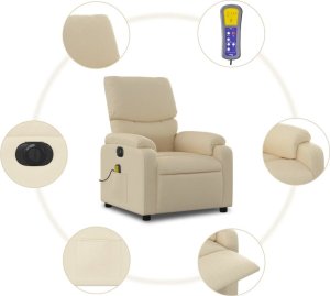 vidaXL vidaXL Rozkładany fotel masujący, elektryczny, kremowy, tkanina 8