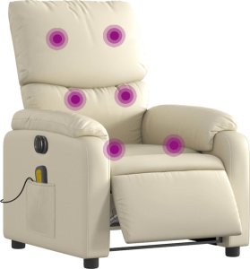 vidaXL vidaXL Rozkładany fotel masujący, elektryczny, kremowy, sztuczna skóra 3